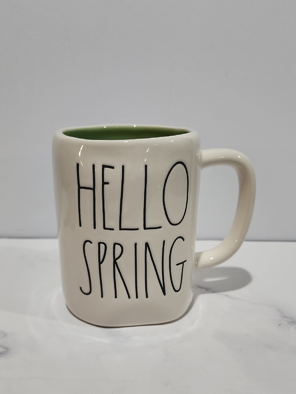 Rae Dunn Hello Spring Ceramic Mug - Cream with Green Interior